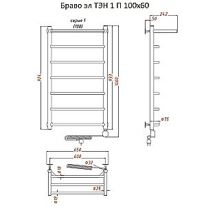 Полотенцесушитель Тругор Браво эл ТЭН 1 100*60 (ЛЦ4) скрытое подключение слева купить в интернет-магазине сантехники Sanbest