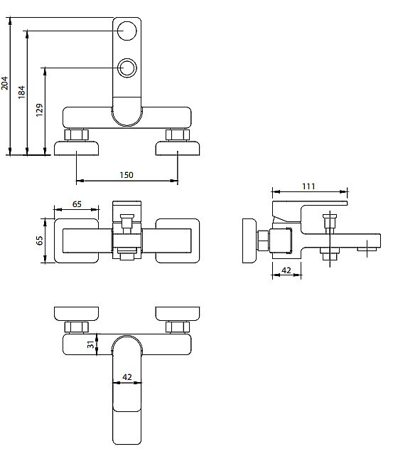 Смеситель для ванны Omnires Baretti BA7830BL черный купить в интернет-магазине сантехники Sanbest