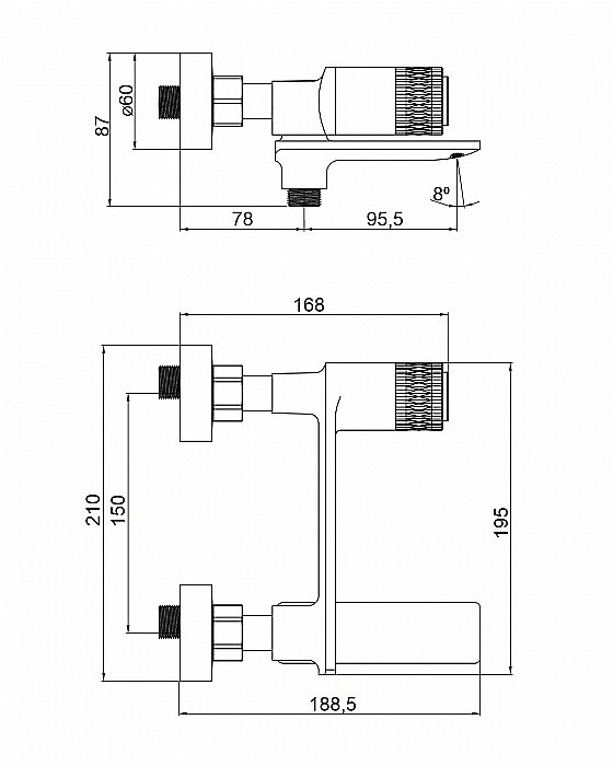Смеситель для ванны Orange Push M01-100cr купить в интернет-магазине сантехники Sanbest