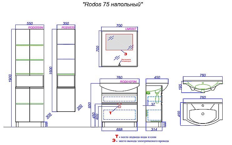 Тумба с раковиной Aqwella Rodos 76 ROD01072N белая для ванной в интернет-магазине Sanbest