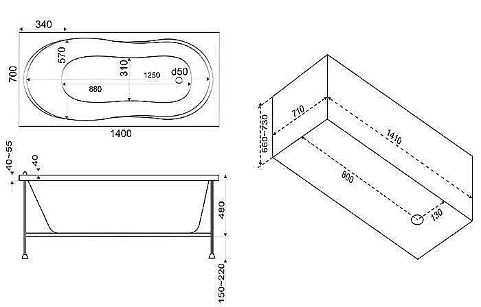 Ванна акриловая BAS Тесса Стандарт Плюс ВС 00018 140х70 купить в интернет-магазине Sanbest
