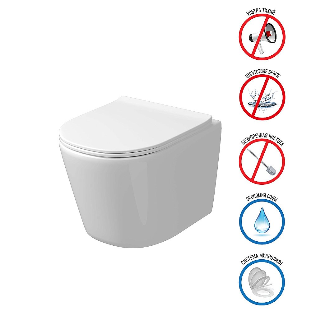 Унитаз подвесной Grossman Tornado GR-4477SQ  безободковый, с крышкой микролифт, слив-торнадо, белый купить в интернет-магазине Sanbest