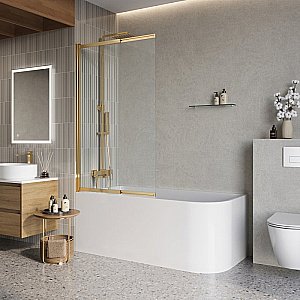 Шторка для ванны BelBagno LUCE-VF-11-90/145-C-ORO стекло прозрачное/профиль золото купить в интернет-магазине Sanbest