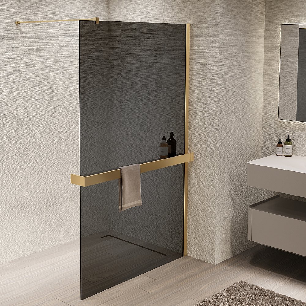 Душевая перегородка Vincea Walk-In VSW-1HR100CGG 100x200 профиль матовый золотой/стекло тонированное купить в интернет-магазине Sanbest