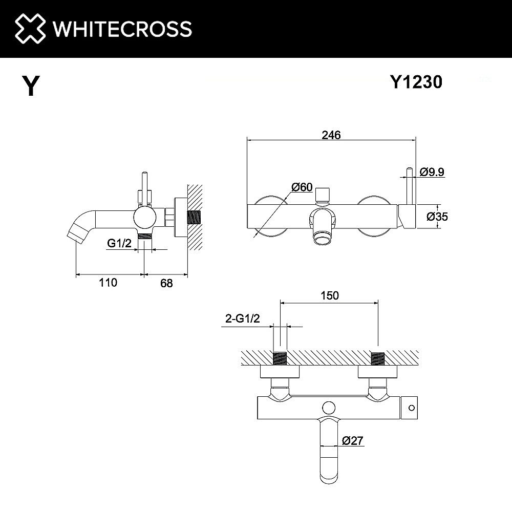 Смеситель для ванны WhiteCross Y Y1230CR хром купить в интернет-магазине сантехники Sanbest