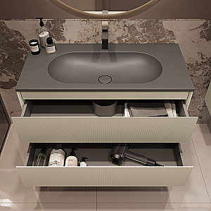 Тумба с раковиной Vincea Welle 100 VMC-2WL100MBG/VCB-4H100G бежевая матовая/раковина серый шелк для ванной в интернет-магазине Sanbest