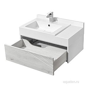 Тумба с раковиной Акватон Сакура 80 белая глянцевая/ольха наварра для ванной в интернет-магазине Sanbest