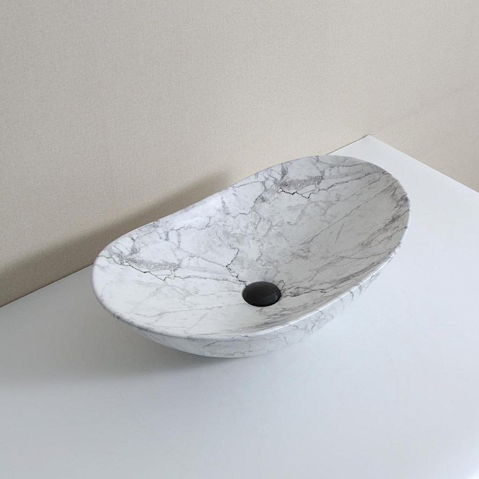 Раковина накладная CeramaLux N 63 1575 белый мрамор купить в интернет-магазине Sanbest