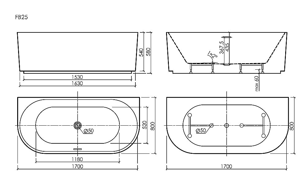 Ванна акриловая Sancos Vivia FB25 170х80 белая купить в интернет-магазине Sanbest