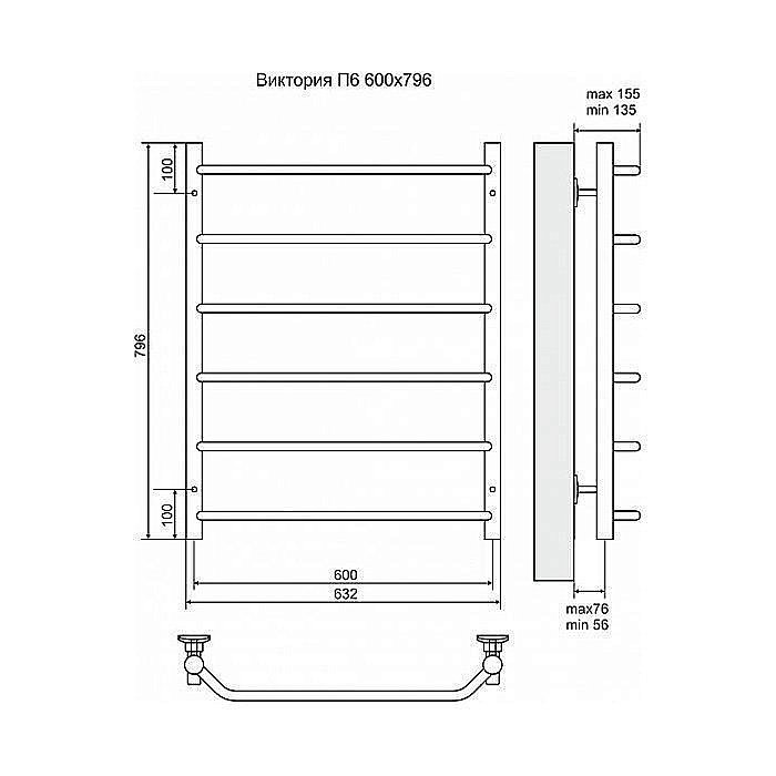 Полотенцесушитель электрический Terminus Виктория П6 600x796 левый/правый купить в интернет-магазине сантехники Sanbest