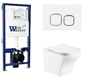 Унитаз с инсталляцией WeltWasser BAMBERG 525+ODENBACH 004 GL-WT+BAMBERG WT белый/кнопка белая, безободковый, с крышкой микролифт купить в интернет-магазине Sanbest