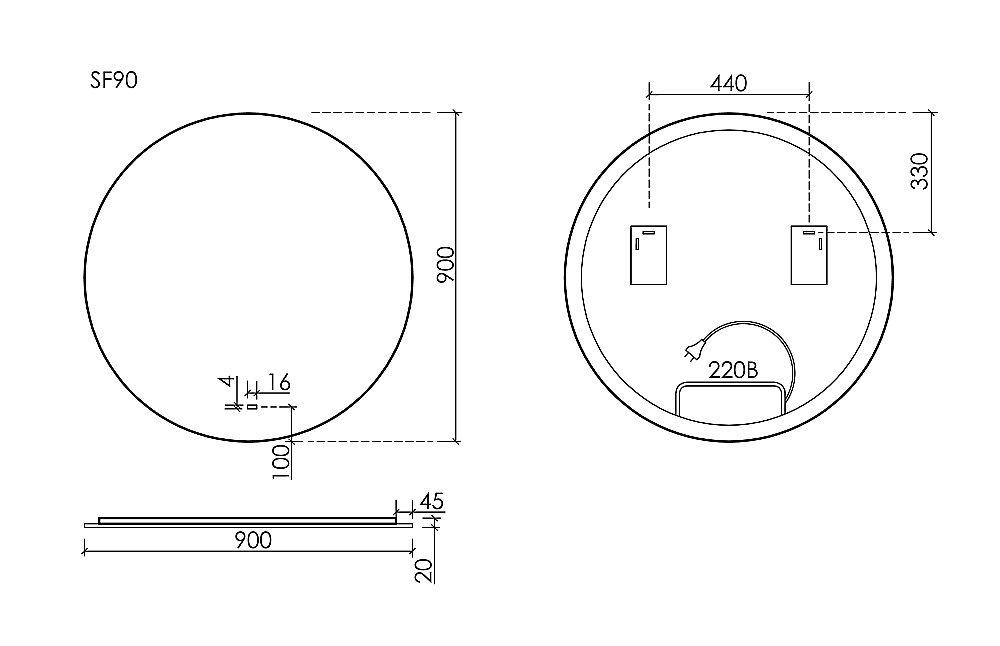 Зеркало с подсветкой Sancos Sfera 2.0 SF2.900 90х90 в ванную от интернет-магазине сантехники Sanbest