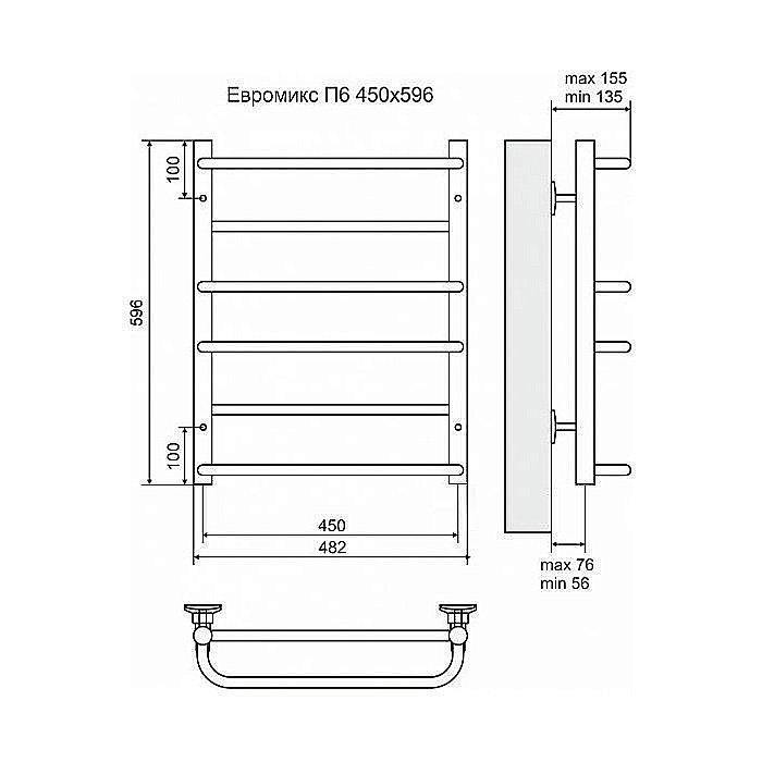 Полотенцесушитель электрический Terminus Евромикс П6 450x596 левый/правый купить в интернет-магазине сантехники Sanbest