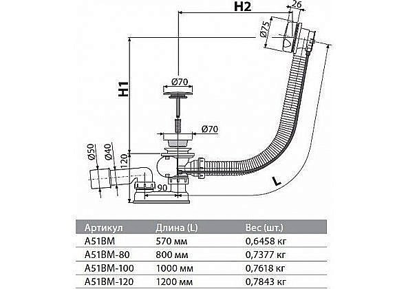 Слив-перелив для ванны AlcaPlast A51B-80 купить в интернет-магазине сантехники Sanbest
