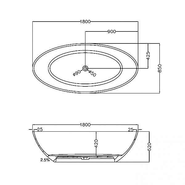Ванна прозрачная ABBER Kristall AT9702Opal 180х85 купить в интернет-магазине Sanbest