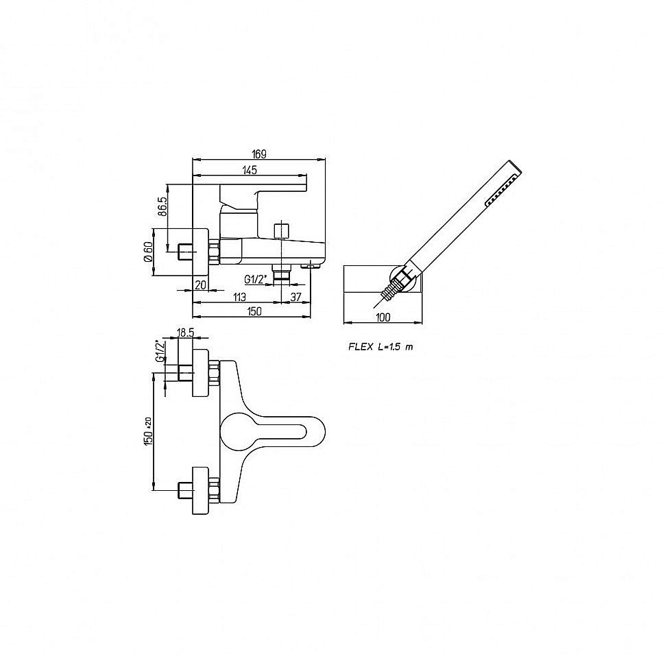 Смеситель для ванны PAINI Arena 92CR105FTKM хром купить в интернет-магазине сантехники Sanbest