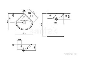 Раковина подвесная Santek Ирис 44 1.WH11.0.514 белая купить в интернет-магазине Sanbest