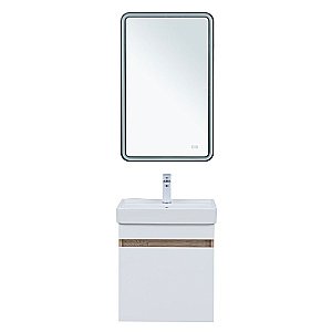 Тумба с раковиной Aquanet Оптима 50 344798+301802 светлый дуб/белый сатин для ванной в интернет-магазине Sanbest