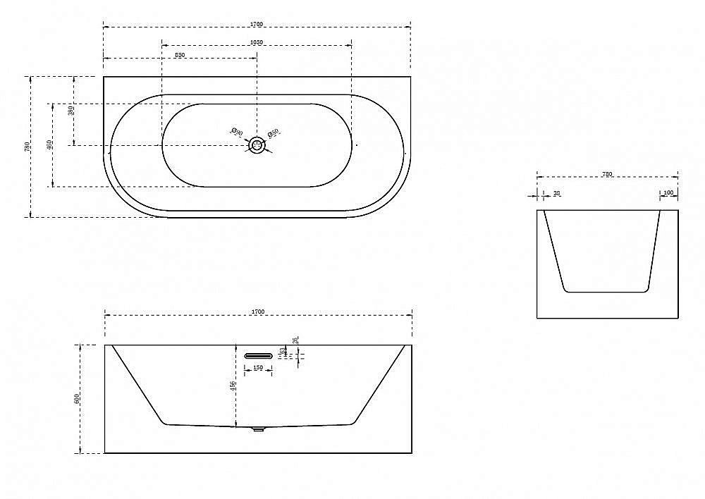 Акриловая ванна Abber AB9310 170х78 купить в интернет-магазине Sanbest