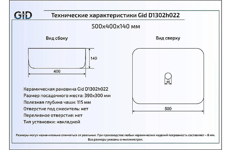 Раковина накладная Gid 50 D1302H024 53308 черная, медь купить в интернет-магазине Sanbest