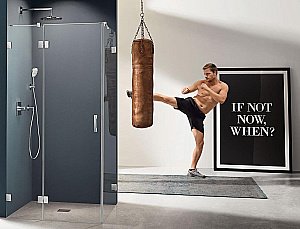 Душевой уголок Kermi Raya RA 1GR+TWD 100x80 стекло прозрачное/профиль хром правый купить в интернет-магазине Sanbest