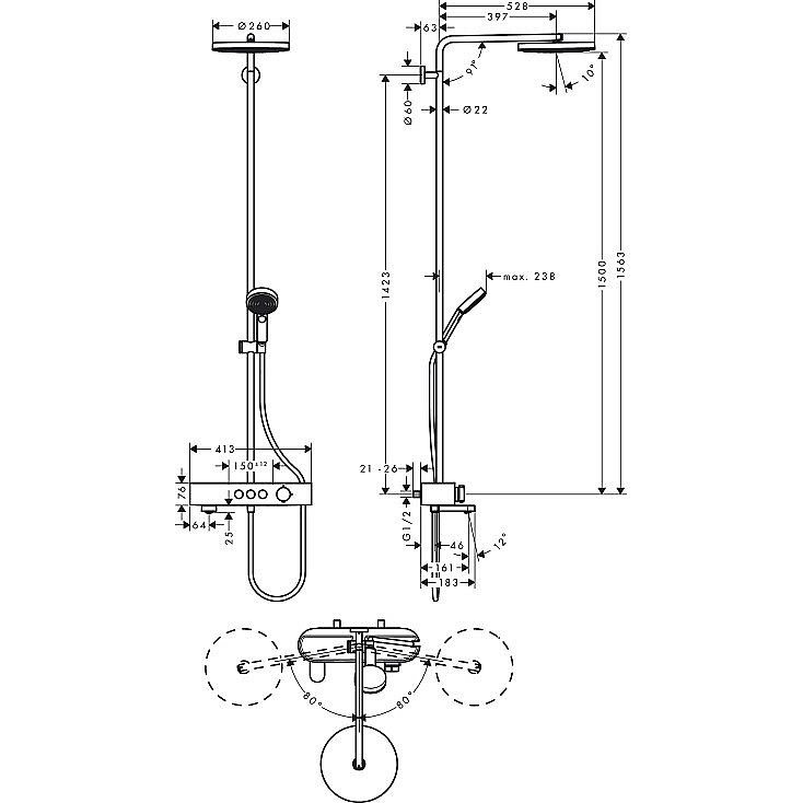 Душевая система Hansgrohe Pulsify 24230000 купить в интернет-магазине сантехники Sanbest