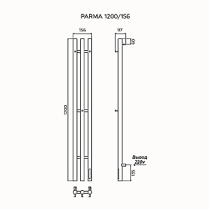 Полотенцесушитель электрический Azario PARMA П3 156х1200 AZ83859G графит купить в интернет-магазине сантехники Sanbest