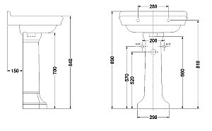 Раковина на пьедестале Burlington Guild 62 с 1-им отверстием, белая купить в интернет-магазине Sanbest