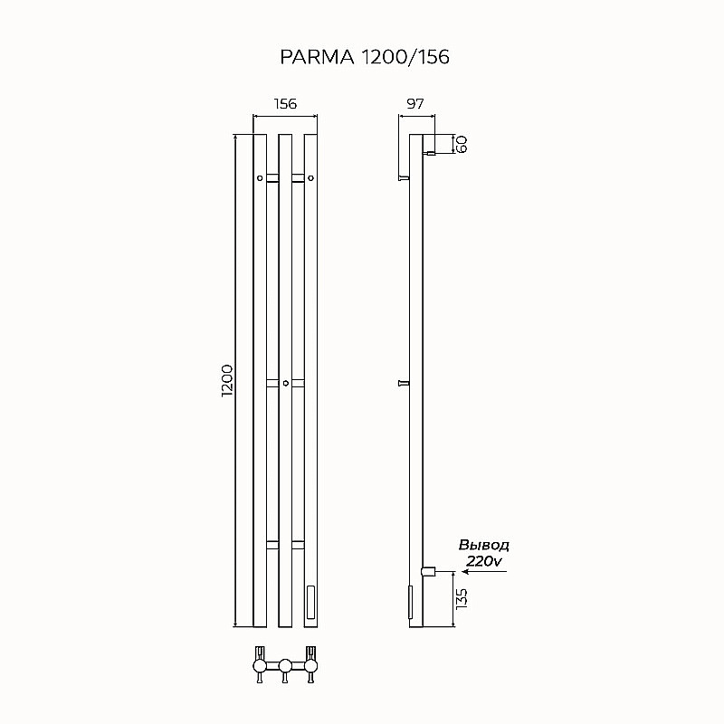 Полотенцесушитель электрический Azario PARMA П3 156х1200 AZ83859G графит купить в интернет-магазине сантехники Sanbest