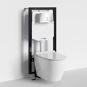 Унитаз подвесной WasserKRAFT Mindel 56TLT.010.ME.CH04.H002 безободковый, с инсталляцией Vils 56, с крышкой микролифт, белый/кнопка хром купить в интернет-магазине Sanbest