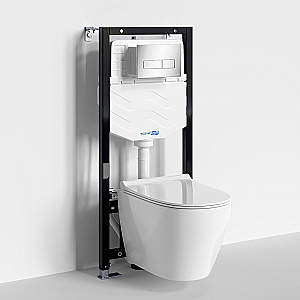 Унитаз подвесной WasserKRAFT Mindel 10TLT.010.ME.CH03.H002 безободковый, с инсталляцией Aller 10, с крышкой микролифт, белый/кнопка хром купить в интернет-магазине Sanbest