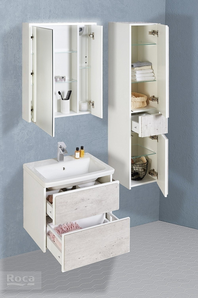 Шкаф - колонна Roca Ronda белый матовый/бетон для ванной в интернет-магазине сантехники Sanbest