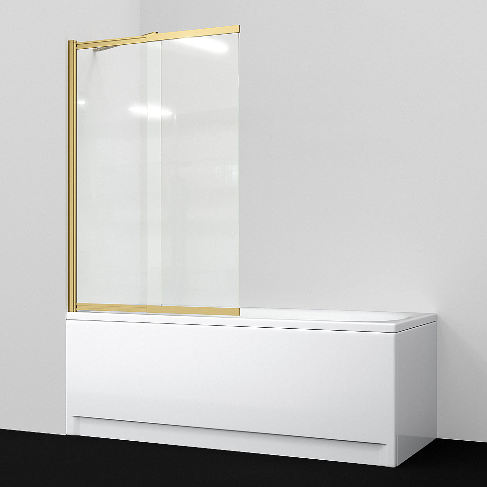 Шторка для ванны с фиксатором WasserKraft Schunter 82S02-100 Fixed 100 стекло прозрачное/профиль матовое золото купить в интернет-магазине Sanbest