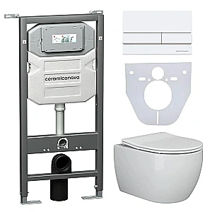 Унитаз подвесной Ceramica Nova PLAY Rimless CN3001_1002W безободковый, с крышкой микролифт, с инсталляцией и белой кнопкой купить в интернет-магазине Sanbest