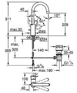 Смеситель для раковины Grohe BauLoop 23763000 купить в интернет-магазине сантехники Sanbest