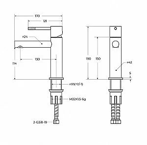 Смеситель для раковины Cezares RELAX-LS2-BORO брашированное золото купить в интернет-магазине сантехники Sanbest