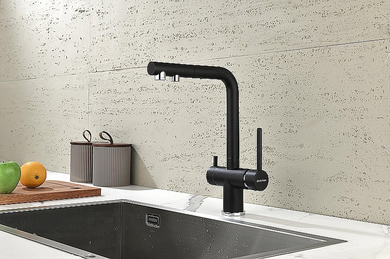 Смеситель для кухни Paulmark Serpentine Se213222-BLM черный купить в интернет-магазине сантехники Sanbest