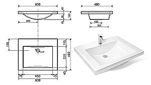 Раковина Эстет Монако 60 цвет по RAL c блестками купить в интернет-магазине Sanbest