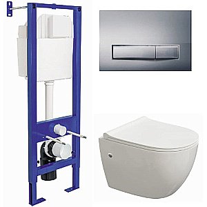 Унитаз подвесной Berges АТОМ Line 410  безободковый, с инсталляцией, белый/кнопка хром глянцевый купить в интернет-магазине Sanbest