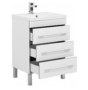 Тумба с раковиной Aquanet Верона 58/Aquanet Нота-58 напольная 3 ящика белая глянцевая для ванной в интернет-магазине Sanbest