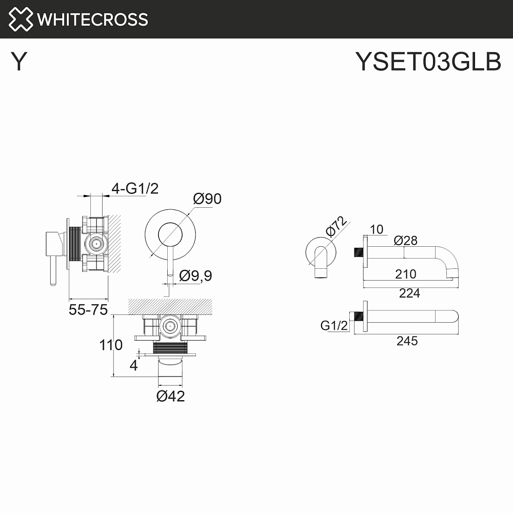 Смеситель для ванны WhiteCross Y YSET03GLB матовое золото купить в интернет-магазине сантехники Sanbest