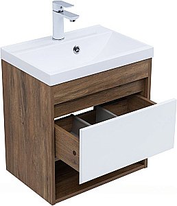 Тумба с раковиной Aquanet Тренд 50 345116+284237 дуб рустикальный/белый сатин для ванной в интернет-магазине Sanbest