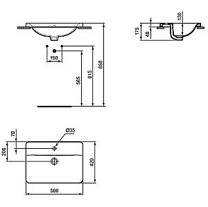 Раковина врезная сверху столешницы Ideal Standard Connect 58 E504401 белая купить в интернет-магазине Sanbest