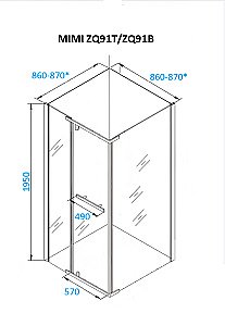 Душевой уголок CeruttiSpa MIMI 90х90 MIMI ZQ91B стекло прозрачное/профиль черный  купить в интернет-магазине Sanbest