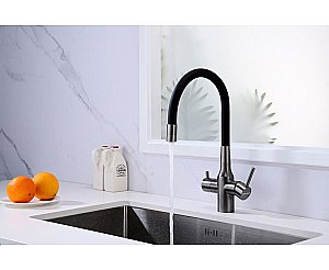 Смеситель для кухни Paulmark Salix Sa213419-GM вороненая сталь/черный купить в интернет-магазине сантехники Sanbest