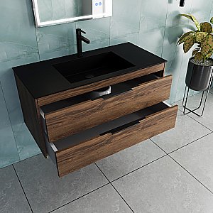 Тумба с раковиной Vincea Chiara 2D 100 VMC-2C2100CO/VCB-13100B тёмный дуб/раковина черная для ванной в интернет-магазине Sanbest