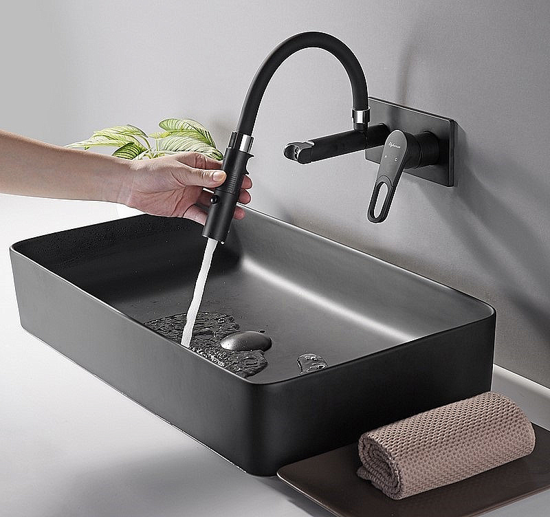 Смеситель для раковины Elghansa Squareline 14Q0191-Black черный купить в интернет-магазине сантехники Sanbest