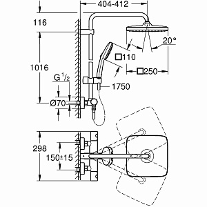 Душевая система Grohe Tempesta Cube 250 26689001 хром купить в интернет-магазине сантехники Sanbest