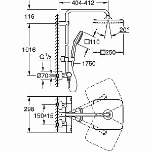Душевая система Grohe Tempesta Cube 250 26689001 хром купить в интернет-магазине сантехники Sanbest