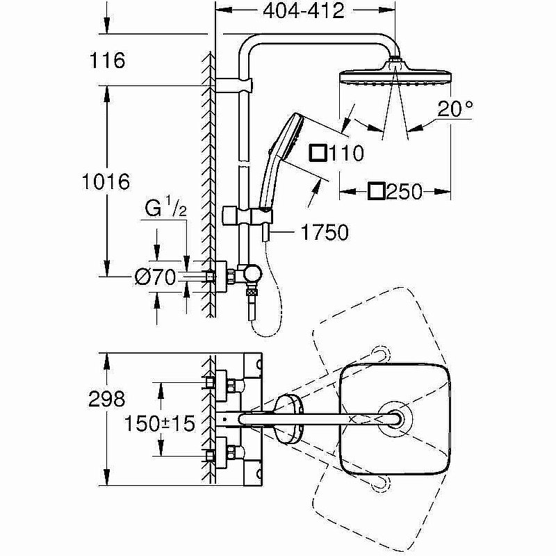 Душевая система Grohe Tempesta Cube 250 26689001 хром купить в интернет-магазине сантехники Sanbest